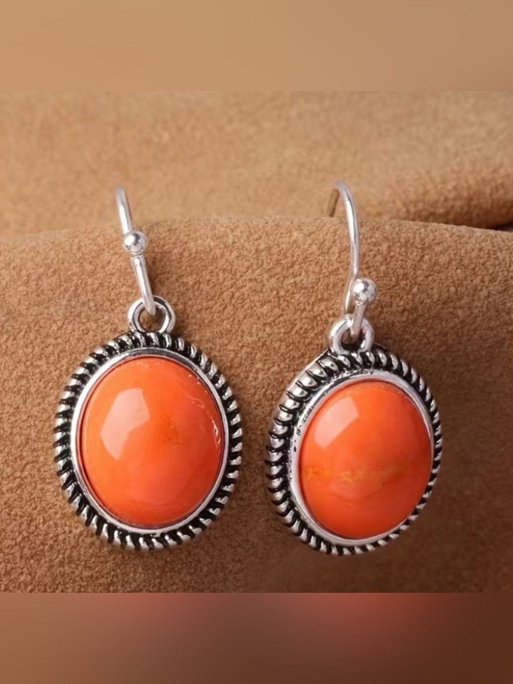 Beginning Boutique Orange Cabochon Silver-Tone Rope Drop Earrings